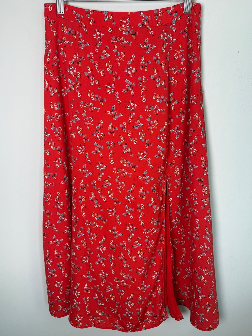 Lulus Bliss Me Red Floral Print A-Line Midi Skirt Sz M